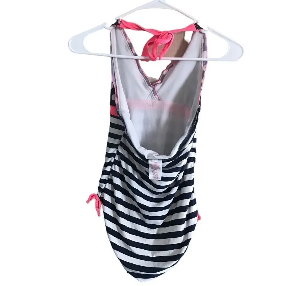 Xhilaration Size large girls blue pink and white bathing suit halter